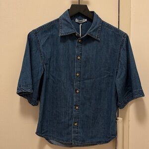 Bassike Organic Blue Denim Short-Sleeve Shirt